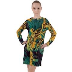 Tiger Long Sleeve Hoodie Dress