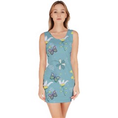 Butterfly Flower Blue Background Bodycon Dress by danenraven