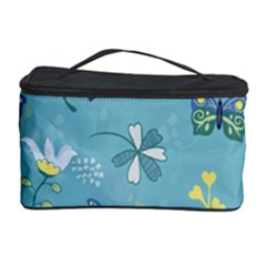 Butterfly Flower Blue Background Cosmetic Storage Case by danenraven