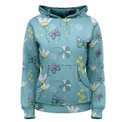 Butterfly Flower Blue Background Women s Pullover Hoodie