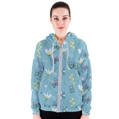 Butterfly Flower Blue Background Women s Zipper Hoodie