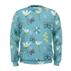 Butterfly Flower Blue Background Men s Sweatshirt