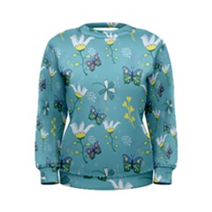 Butterfly Flower Blue Background Women s Sweatshirt