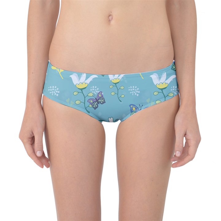 Butterfly Flower Blue Background Classic Bikini Bottoms