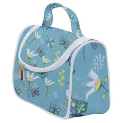 Butterfly Flower Blue Background Satchel Handbag by danenraven