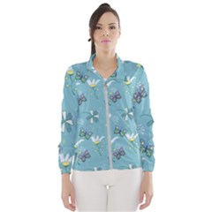 Butterfly Flower Blue Background Women s Windbreaker