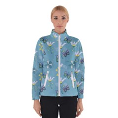 Butterfly Flower Blue Background Women s Bomber Jacket