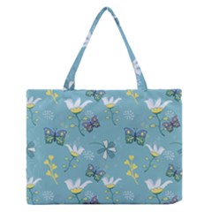 Butterfly Flower Blue Background Zipper Medium Tote Bag by danenraven