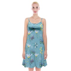 Butterfly Flower Blue Background Spaghetti Strap Velvet Dress