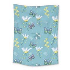 Butterfly Flower Blue Background Medium Tapestry