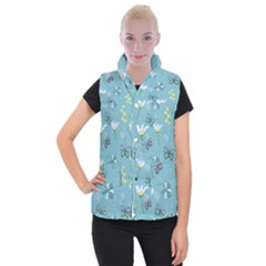 Butterfly Flower Blue Background Women s Button Up Vest