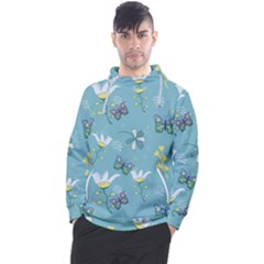 Butterfly Flower Blue Background Men s Pullover Hoodie