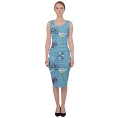 Butterfly Flower Blue Background Sleeveless Pencil Dress by danenraven