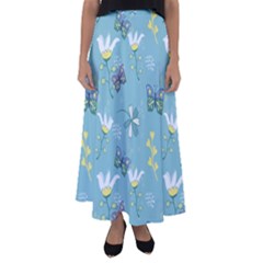 Butterfly Flower Blue Background Flared Maxi Skirt by danenraven