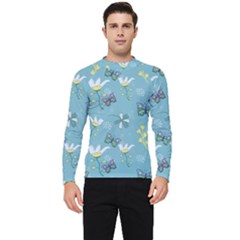 Butterfly Flower Blue Background Men s Long Sleeve Rash Guard by danenraven