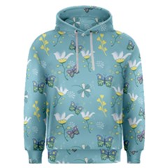 Butterfly Flower Blue Background Men s Overhead Hoodie