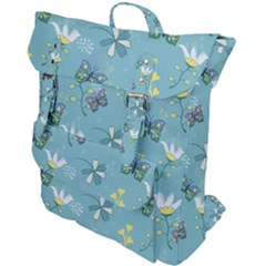 Butterfly Flower Blue Background Buckle Up Backpack by danenraven