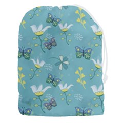 Butterfly Flower Blue Background Drawstring Pouch (3xl) by danenraven