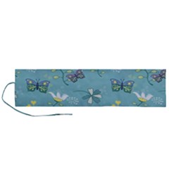 Butterfly Flower Blue Background Roll Up Canvas Pencil Holder (l) by danenraven