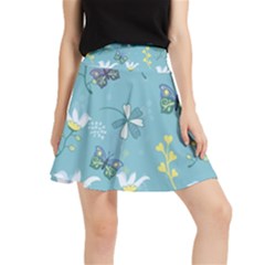 Butterfly Flower Blue Background Waistband Skirt by danenraven