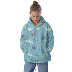 Butterfly Flower Blue Background Kids  Oversized Hoodie