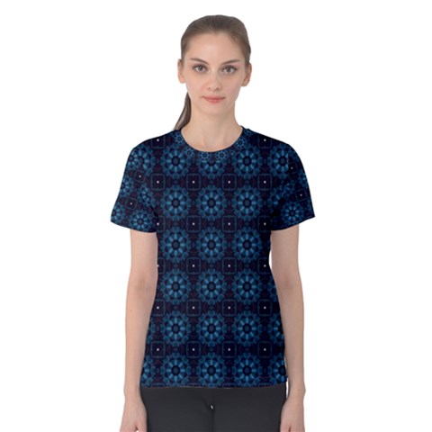 Blue Floral Pattern Geometric Pattern Women s Cotton Tee by danenraven