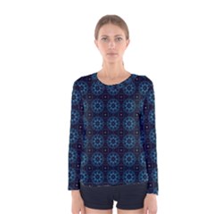 Blue Floral Pattern Geometric Pattern Women s Long Sleeve Tee