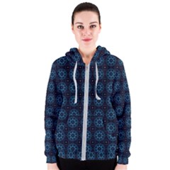 Blue Floral Pattern Geometric Pattern Women s Zipper Hoodie