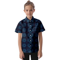 Blue Floral Pattern Geometric Pattern Kids  Short Sleeve Shirt by danenraven