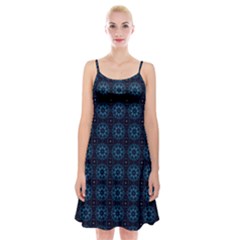 Blue Floral Pattern Geometric Pattern Spaghetti Strap Velvet Dress