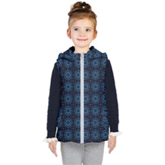 Blue Floral Pattern Geometric Pattern Kids  Hooded Puffer Vest