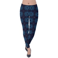 Blue Floral Pattern Geometric Pattern Velvet Leggings