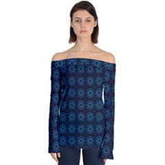 Blue Floral Pattern Geometric Pattern Off Shoulder Long Sleeve Top by danenraven