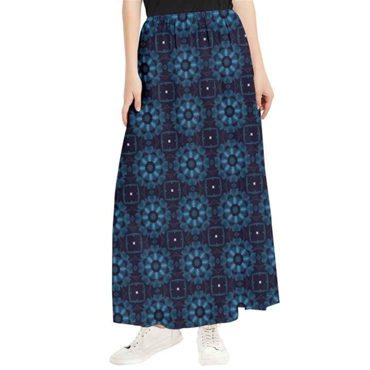 Blue Floral Pattern Geometric Pattern Maxi Chiffon Skirt