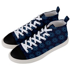 Blue Floral Pattern Geometric Pattern Men s Mid-top Canvas Sneakers by danenraven