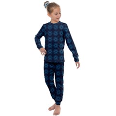 Blue Floral Pattern Geometric Pattern Kids  Long Sleeve Set 