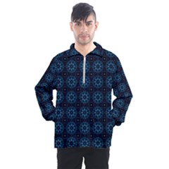 Blue Floral Pattern Geometric Pattern Men s Half Zip Pullover