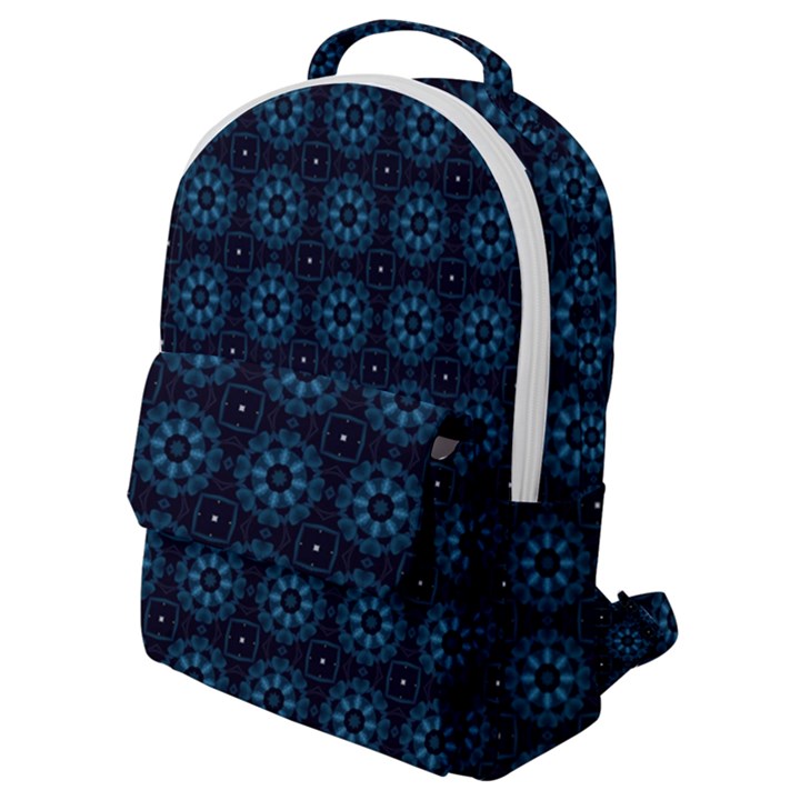 Blue Floral Pattern Geometric Pattern Flap Pocket Backpack (Small)