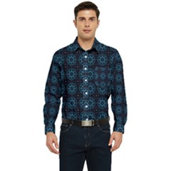 Blue Floral Pattern Geometric Pattern Men s Long Sleeve Pocket Shirt  by danenraven