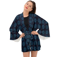 Blue Floral Pattern Geometric Pattern Long Sleeve Kimono by danenraven