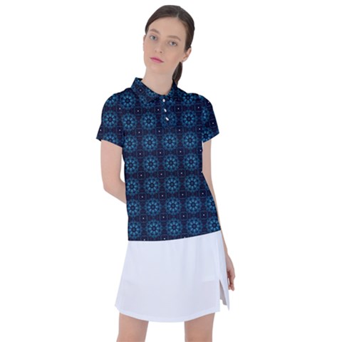 Blue Floral Pattern Geometric Pattern Women s Polo Tee by danenraven