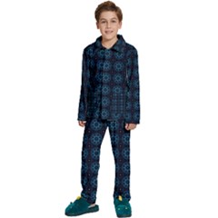 Blue Floral Pattern Geometric Pattern Kids  Long Sleeve Velvet Pajamas Set by danenraven