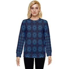 Blue Floral Pattern Geometric Pattern Hidden Pocket Sweatshirt