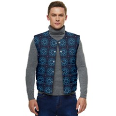 Blue Floral Pattern Geometric Pattern Men s Short Button Up Puffer Vest	