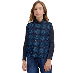 Blue Floral Pattern Geometric Pattern Kid s Short Button Up Puffer Vest	