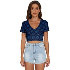 Blue Floral Pattern Geometric Pattern V-neck Crop Top by danenraven