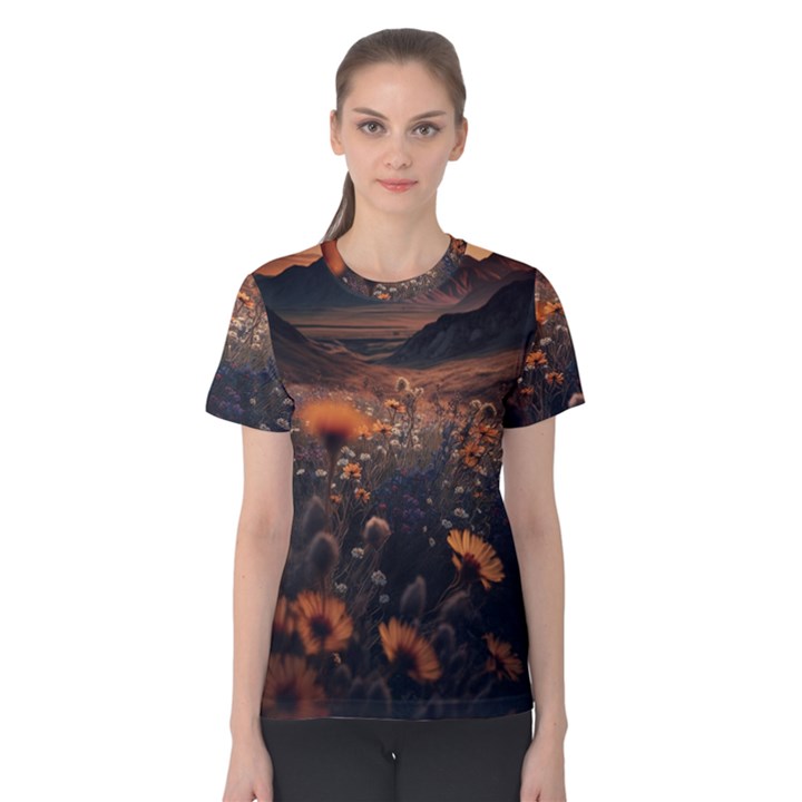 Mountains Flowers Flora Botany Nature Women s Cotton Tee