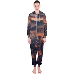 Mountains Flowers Flora Botany Nature Hooded Jumpsuit (ladies)