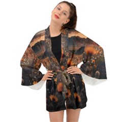 Mountains Flowers Flora Botany Nature Long Sleeve Kimono by danenraven