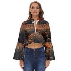 Mountains Flowers Flora Botany Nature Boho Long Bell Sleeve Top